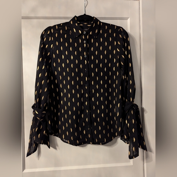 Banana Republic Black And Gold Sheer Blouse - Picture 1 of 7